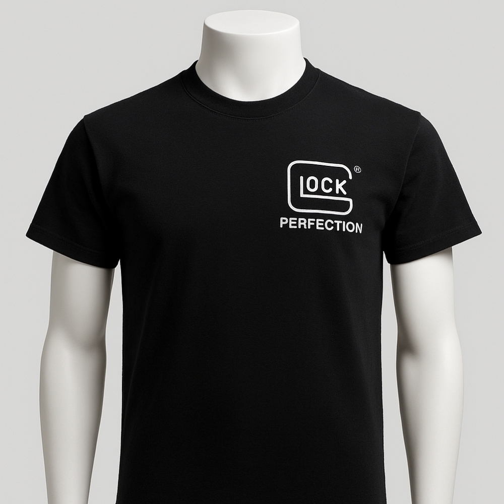 Glock Logo Tee Black (Front) Blue Line Logo (Back) Size Men's XS / Women's S